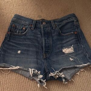 Levi’s Premium High-Rise Distressed Denim Shorts | W25